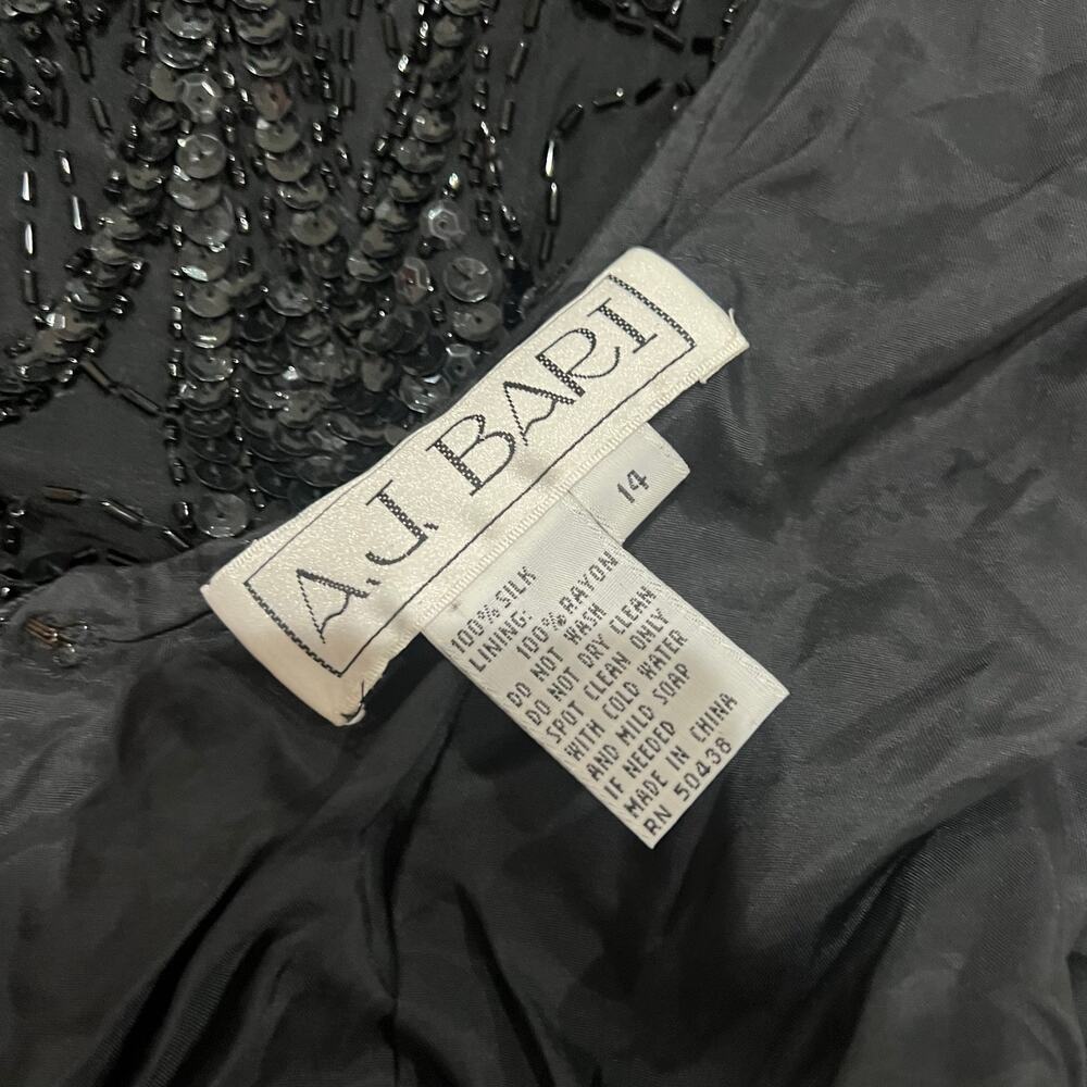 A.J. Bari 90's Black Beaded Vintage Open Back Flapper Dress size 14 - Picture 2 of 16